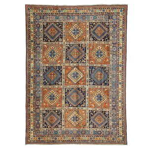 Panel Yalameh Hand-Knotted Blue Area Rug