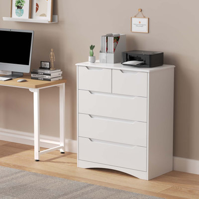 37'' H 5-Drawer Vertical Dresser with Recessed Handles, Modern White Chest for Bedroom & Small Spaces
