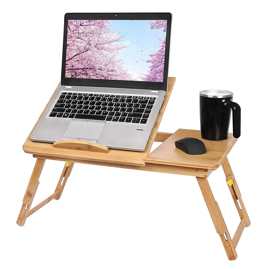 Laptop Desk,Bamboo Adjustable Lap Desks Table Floor Table for Laptop Writing,Eating Foldable Bed Desk with Drawer Breakfast Serving Tray Table
