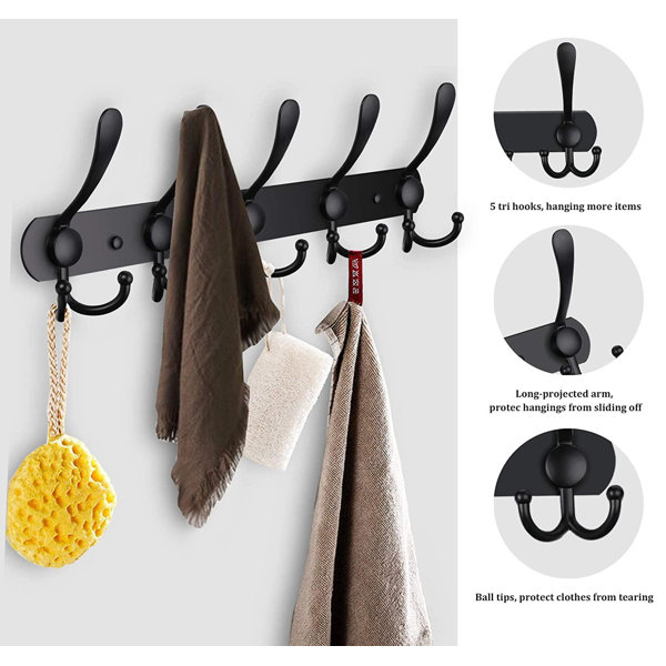 Stainless... 5 Tri Hooks Lemonfilter 2 Pack Coat Rack Wall Mounted Heavy Duty