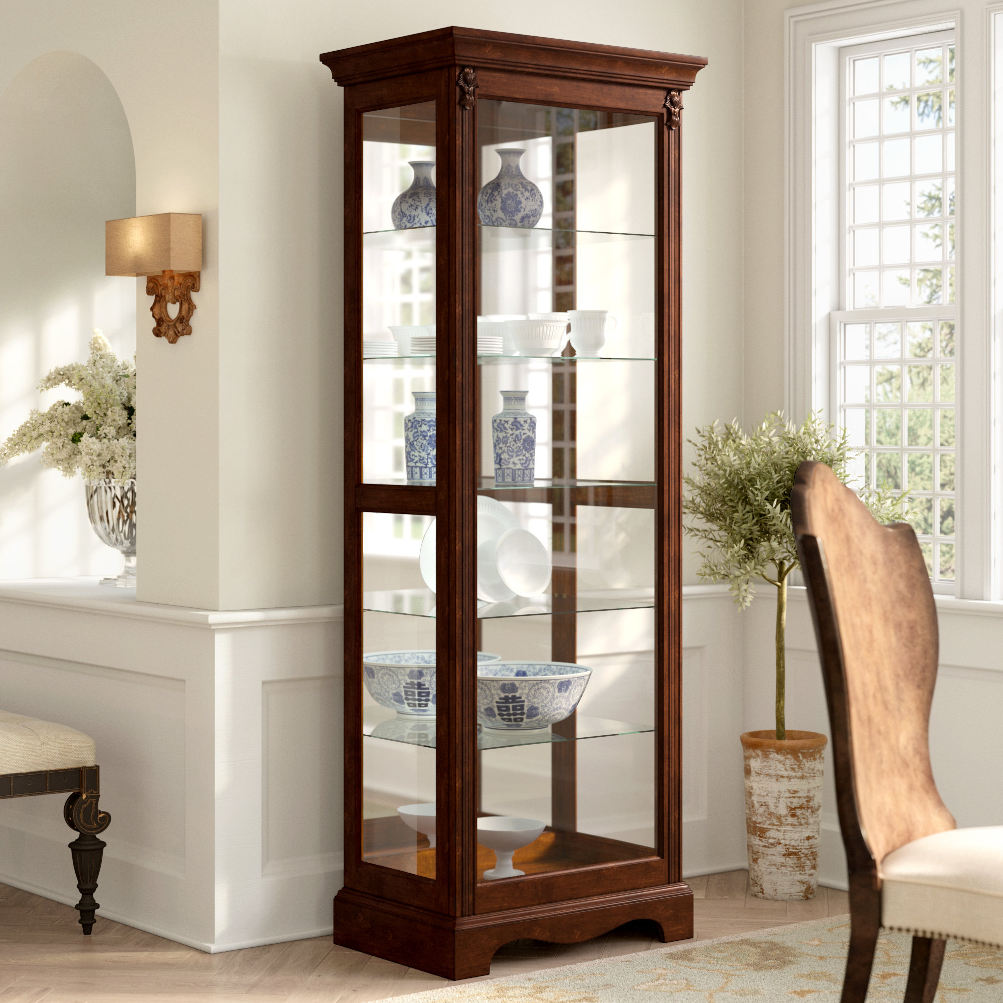 Lighted oak curio cabinet