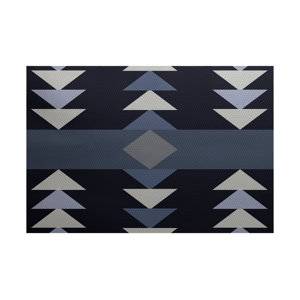 Uribe Geometric Print Navy Blue Indoor/Outdoor Area Rug