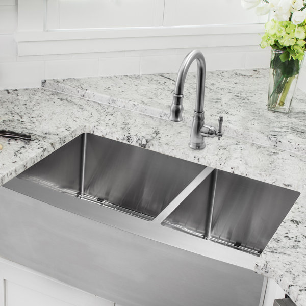 Soleil 36 L X 20 75 W A Front 60 40 Double Bowl Stainless Soleil 36 L X 20 75 W A Front 60 40 Double Bowl Stainless Steel Kitchen Sink With Faucet Wayfair
