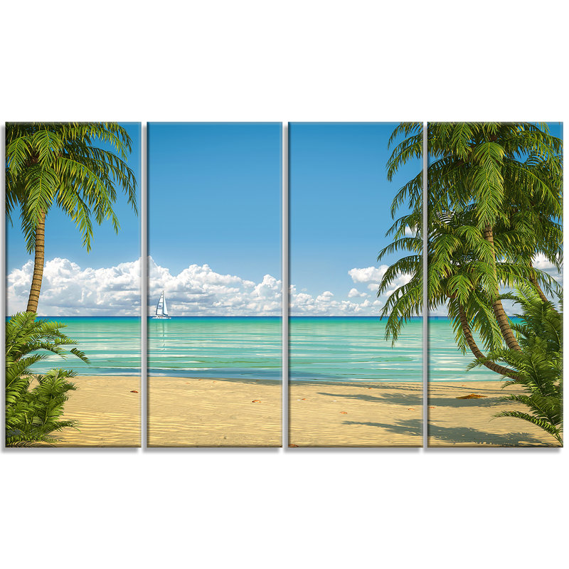 Designart Palms At Caribbean Beach 4 Piece Photographic Print On Wrapped Canvas Set Wayfair