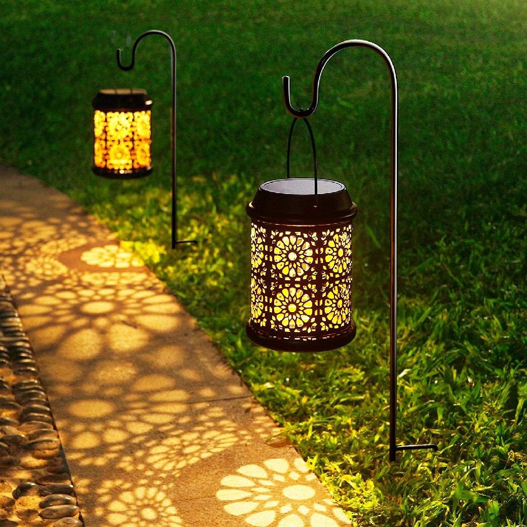 Solar Lantern Outdoor Hanging Garden Patio Lights Metal Table Lamp Decor IP65 US 