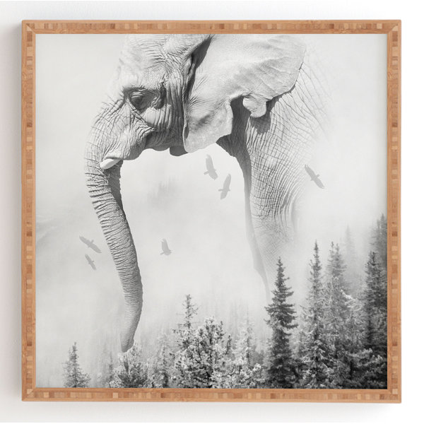 East Urban Home Elephant Landscape Framed Graphic Art Print On Wood Wayfair