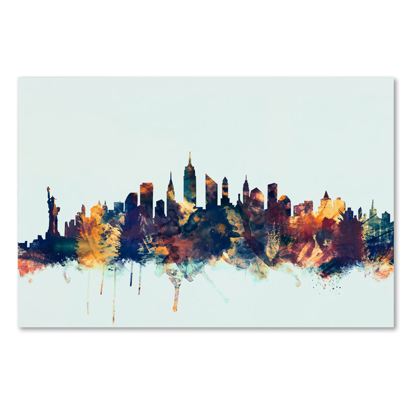 Ivy Bronx New York City Skyline Blue Graphic Art On Wrapped