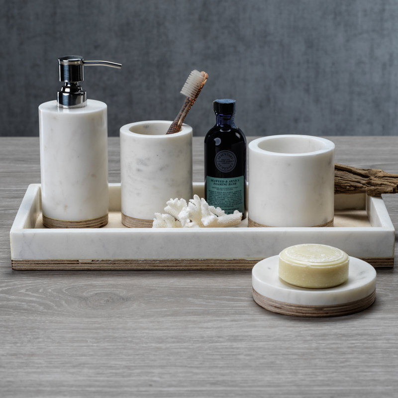 Loon Peak Aimee Marble And Balsa Wood Bathroom Accessory Tray Wayfair