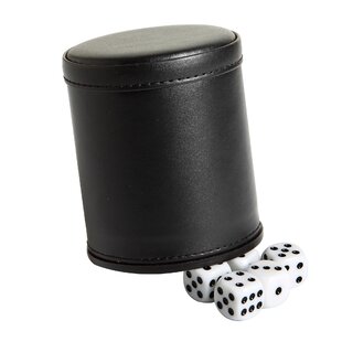 New Bicast Leather Dice Cup with Red Felt Lining & 5 Rounded Corner Poker Dice 