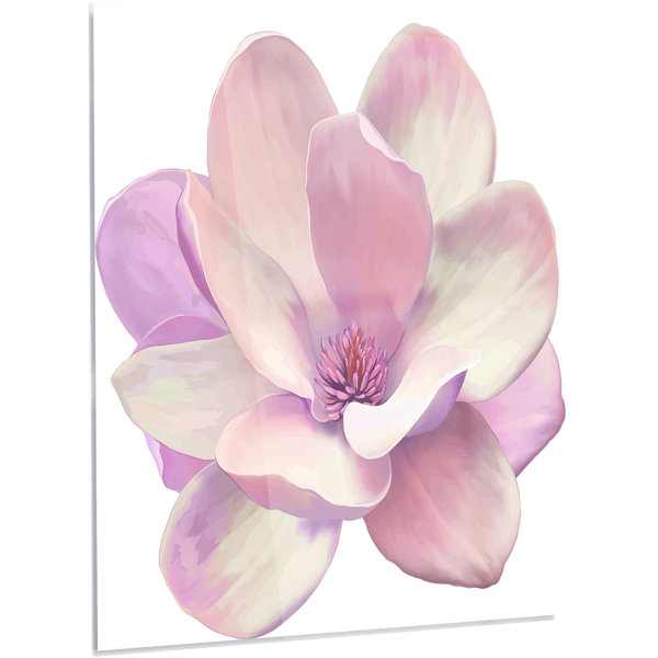 Designart Cute Light Pink Magnolia Flower Painting Print On