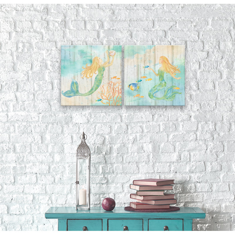 Highland Dunes Sea Splash Mermaid I And Ii Watercolor Painting