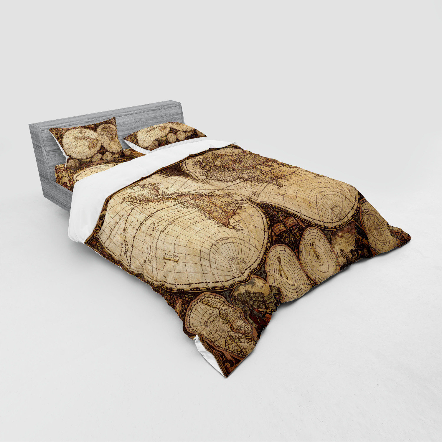 Retro-nostalgic World Map Bedding Set Duvet Cover Comforter Cover Pillow Case