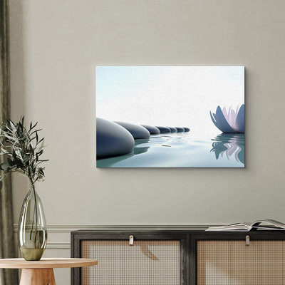  (damaged frame) Zen Stones Serene Spa Massage White Water Lily Photograph Pictures Canvas Print Bathroom Wall Art : 32" H x 48" W x 2.25" D
