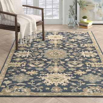 Wilshire Floral Handmade Tufted Wool Navy Blue Area Rug Reviews Joss Main