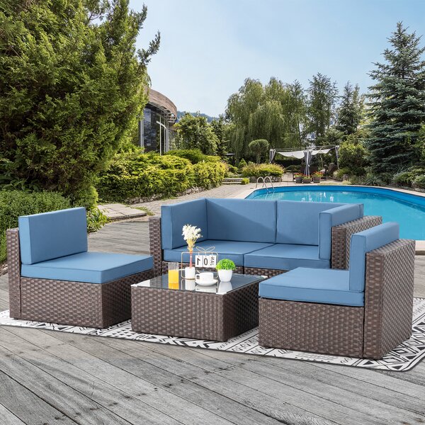 Amazon.com: Vongrasig 6 Piece Small Patio Furniture Sets, Outdoor Sectional  Sofa All Weather PE Wicker Patio Sofa Couch Garden Backyard Conversation Set  with Glass Table,Beige Cushions and Red Pillows (Beige) : Patio,