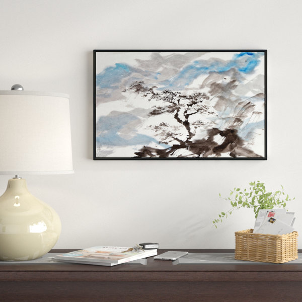 East Urban Home Chinese Pine Tree Framed Oil Painting Print On