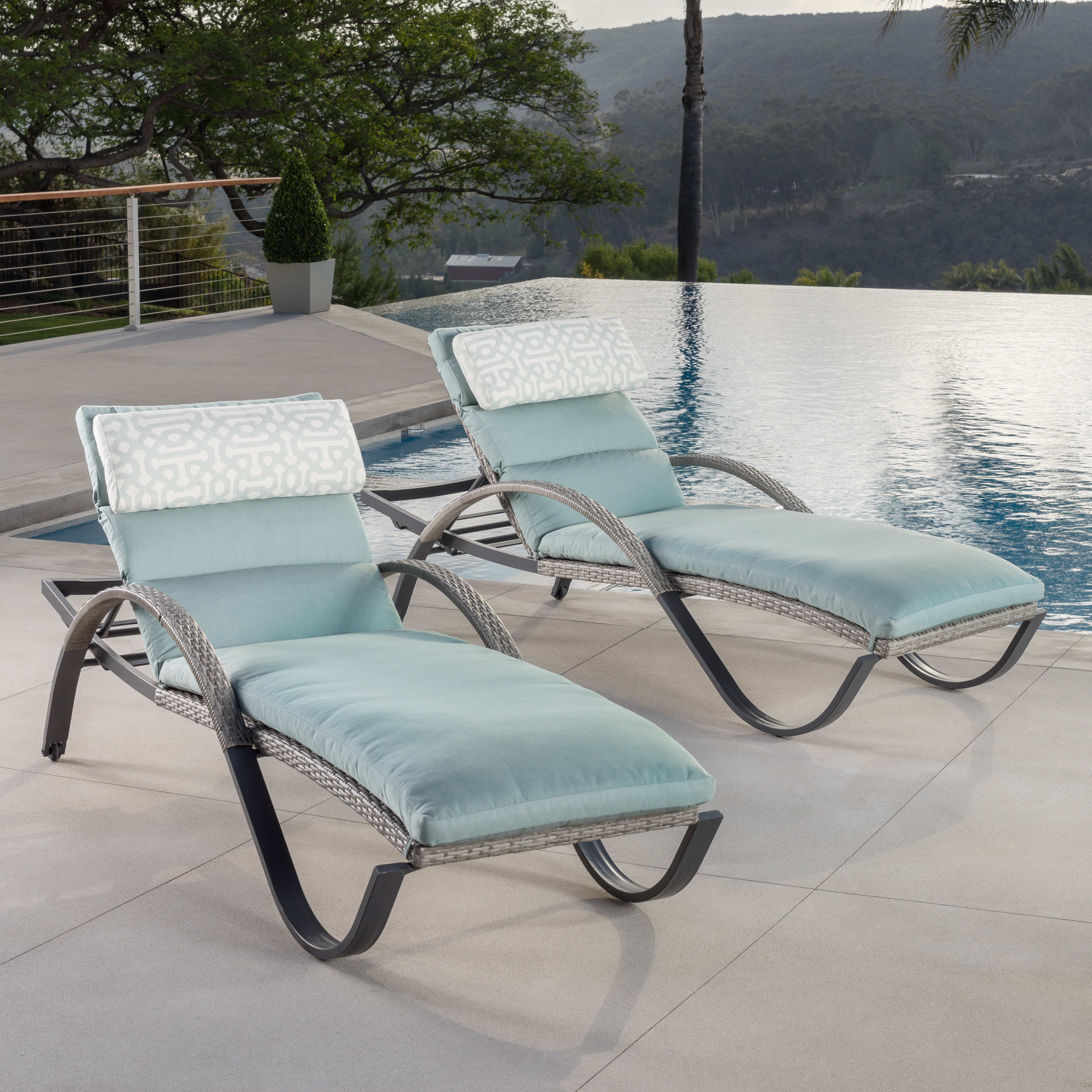 Set Of 2 NETTUNO Aluminium Sun Loungers With Sunshade For Garden Patio Pool