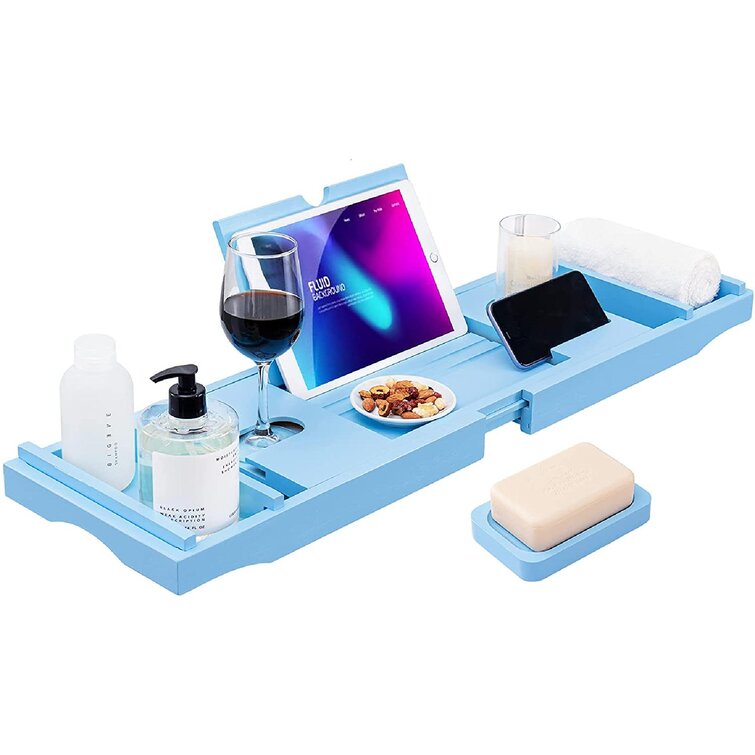 Luxury Retractable Bathtub Caddie Tray Foldable Bamboo Bathtub Tray with Mirror Caddie Smartphone and Wine Glass can Place Books and Integrated Tablet idea of Gifts for Loved Ones