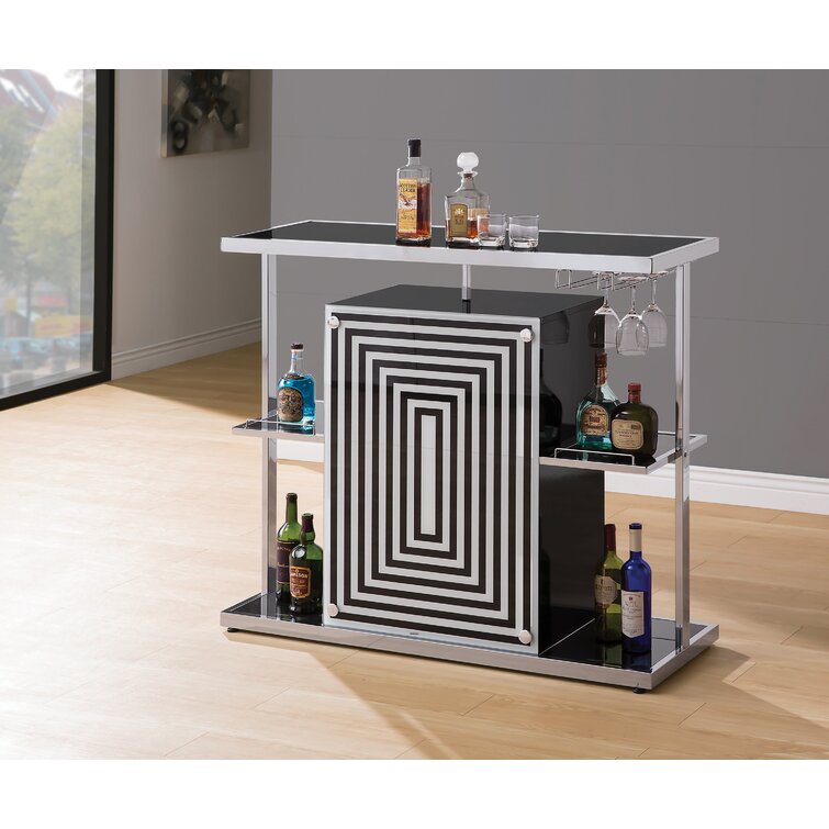 Half Moon Black Bar Unit Tempered Glass Table Contemporary Wine Beverage Drink
