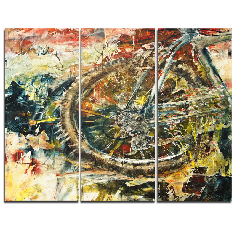 Designart Mountain Bike Oil Painting 3 Piece Graphic Art On