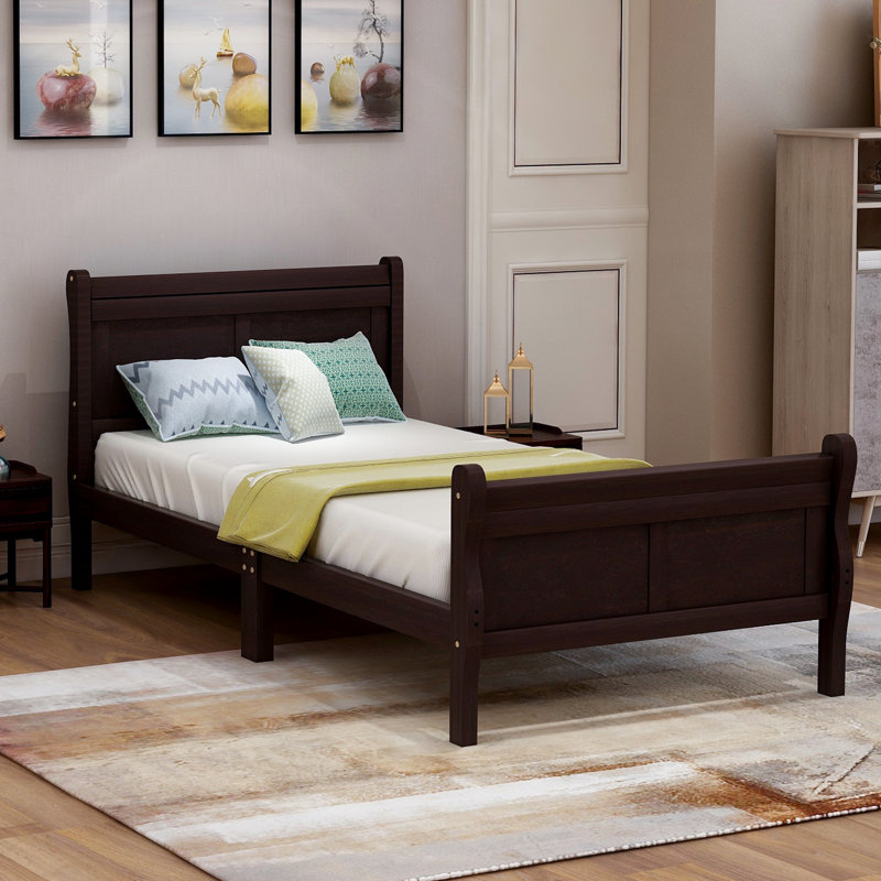 Alcott Hill Wood Platform Bed Twin Bed Frame Mattress Foundation Sleigh Bed With Headboard Footboard Wood Slat Support Wayfair