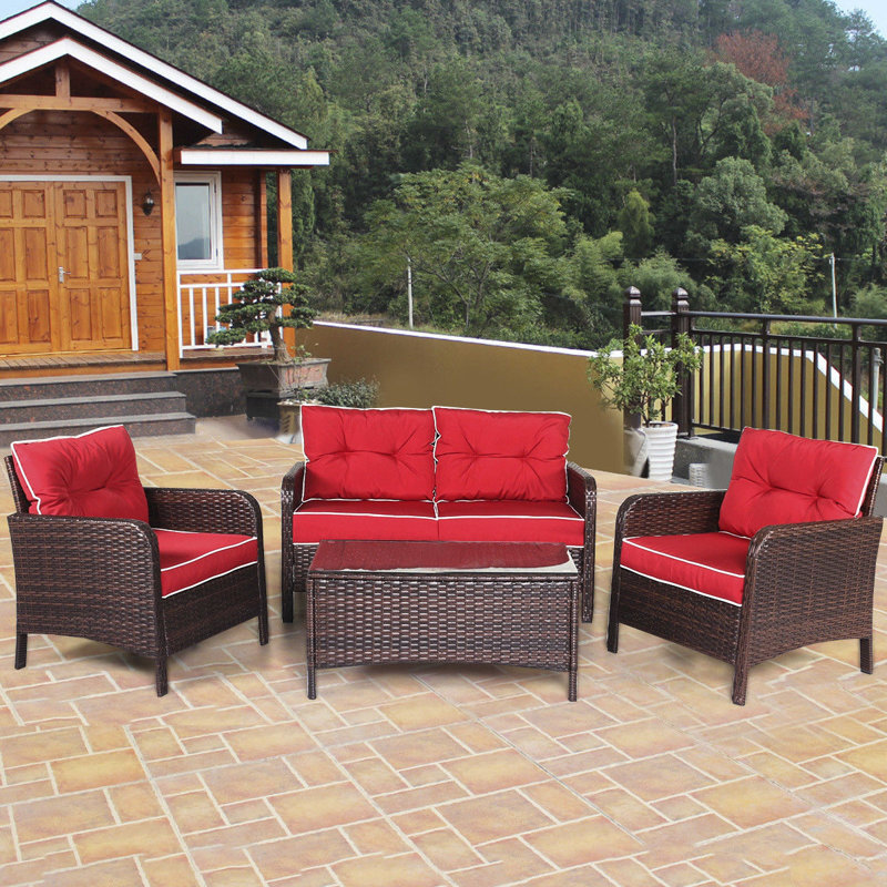 Latitude Run® Gualtier Outdoor 4 Piece Rattan Sofa Seating ... Latitude Run® Gualtier Outdoor 4 Piece Rattan Sofa Seating ... on Outdoor 4 Piece Sectional id=81793