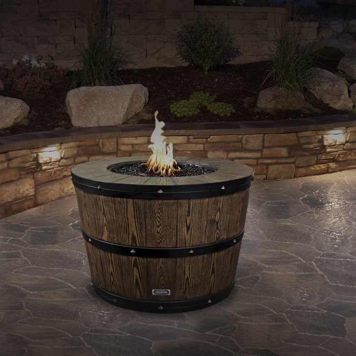 Sunbeam Wine Barrel Concrete Propane Natural Gas Fire Pit