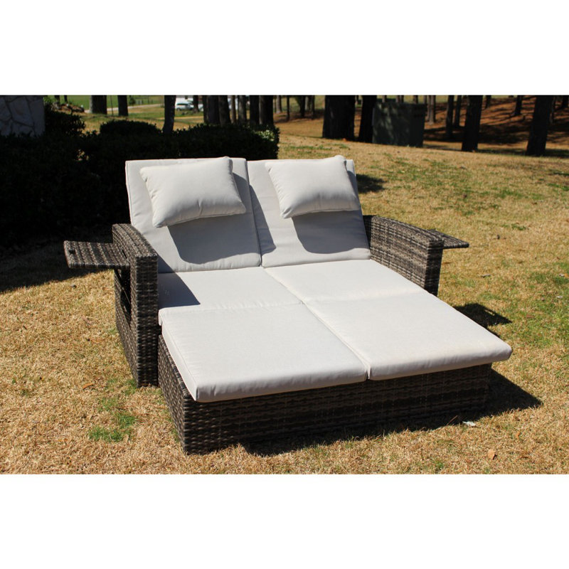 Canora Grey Salamone Outdoor Double Chaise Lounge With Cushion And Table Wayfair