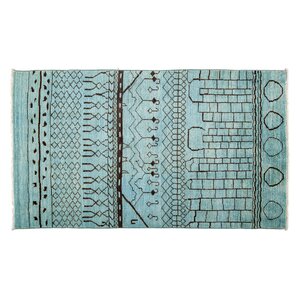 One-of-a-Kind Moroccan Hand-Knotted Blue Area Rug