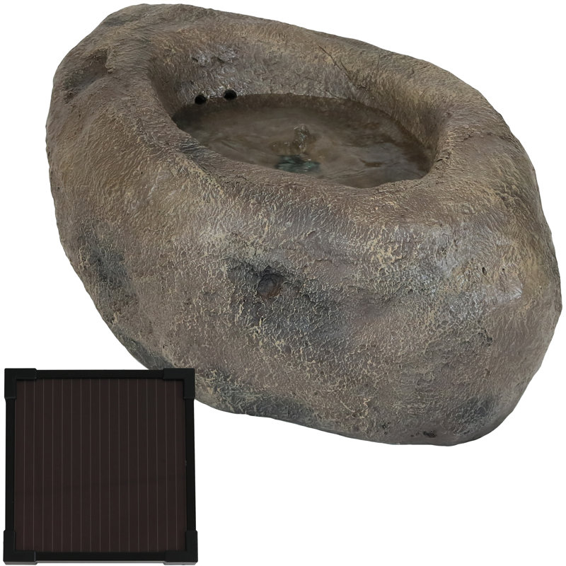 Loon Peak Warren Resin Solar Stone Pond Outdoor Water Fountain
