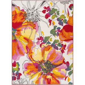 Princess Bright Flowers Orange/White Area Rug