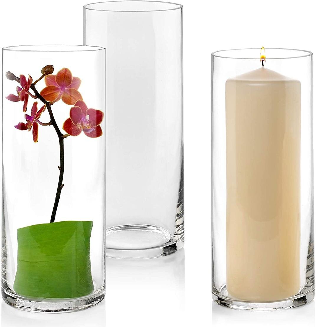 cylinder vase set of 3 clear glass