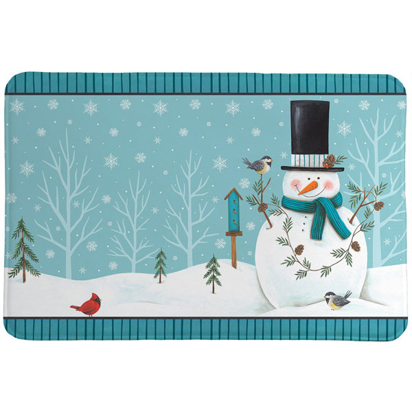 The Holiday Aisle Kaleb Friendly Snowmen Memory Foam Bath Rug