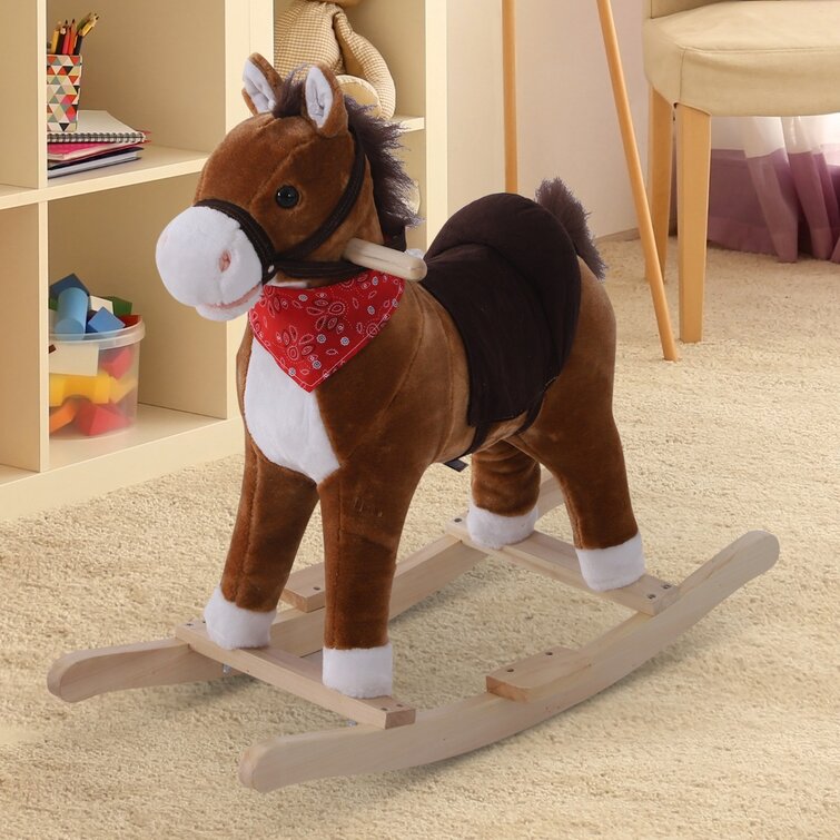 Kids Wooden Rocking Horse Plush Ride On Child Baby Toy Gift W/ Music Sound 