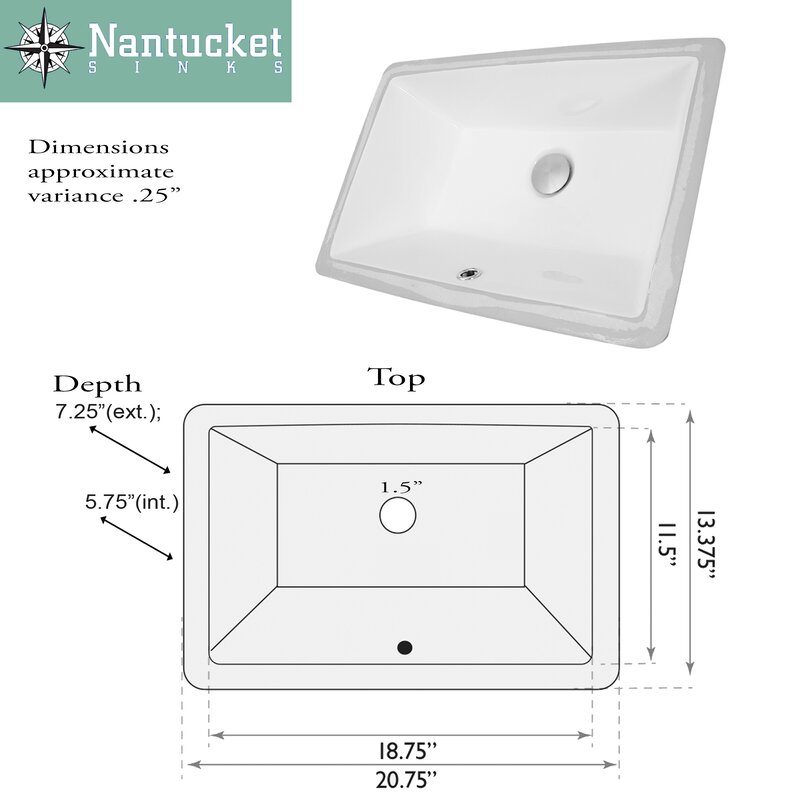 Great Point Vitreous China Rectangular Undermount Bathroom Sink With Overflow