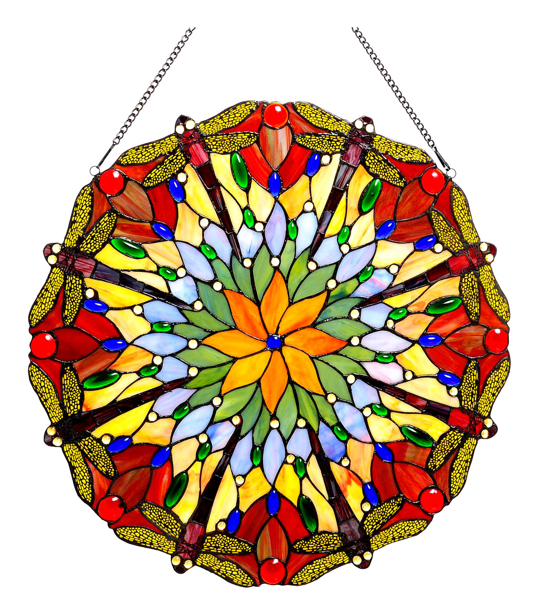 23.5 Inch Round Fretwork Tiffany Glass Window Panel, Multicolor main image 1