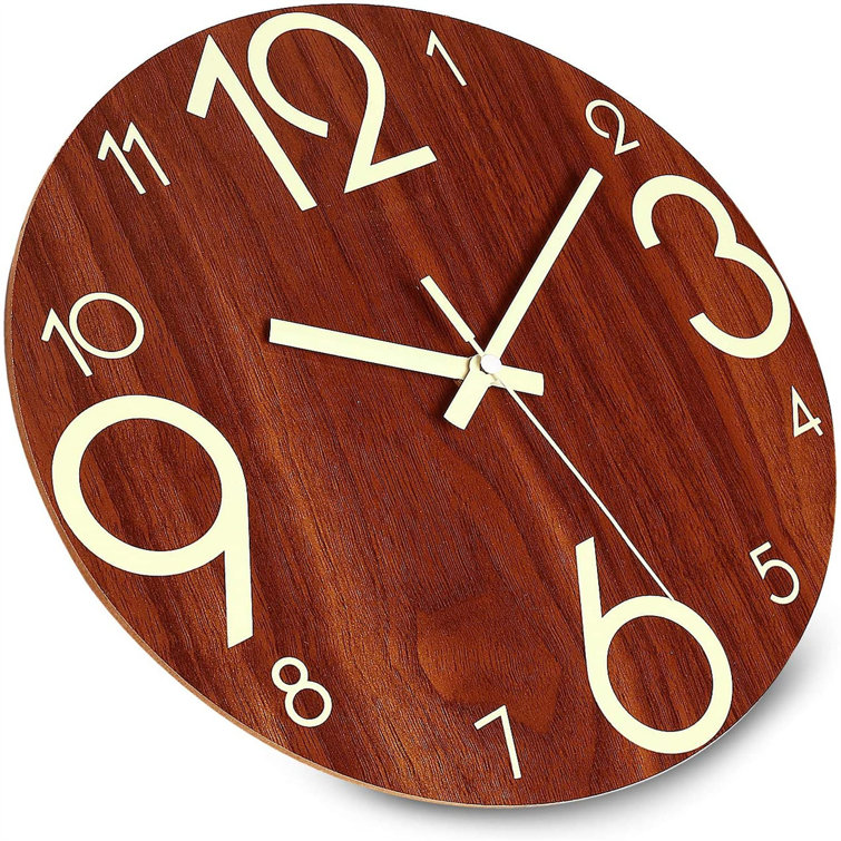 Barak Wall Clock Non-Ticking Silent Wooden Clocks With Night Light - Large  Decorative Wall Clock For Kitchen Office Bedroom,Battery Operated
