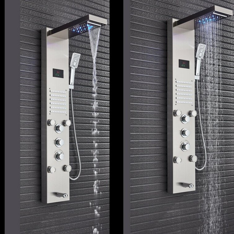 Black Rainfall Waterfall Combo Faucet Shower Panel Tower Massage System Body Jet