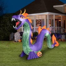 Halloween 16 ft LED Lighted Colossal Orange Serpent Flaming Mouth Inflatable