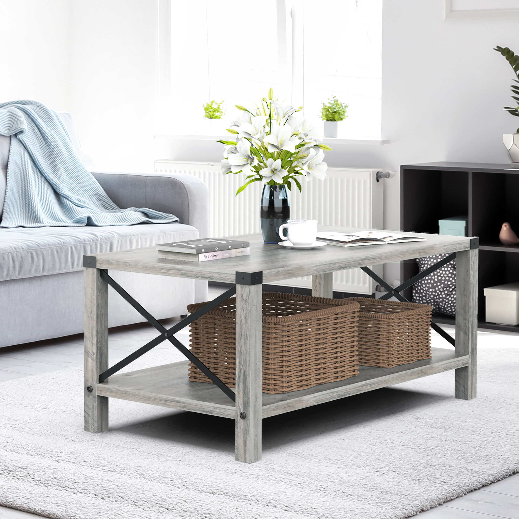 Gracie Oaks Modern Farmhouse Weathered Grey Rectangular Coffee Table