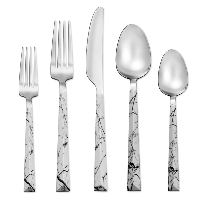 Ebern Designs Dali Marble 20 Piece Flatware Set Service For 4 White Reviews Wayfair Bon chef kings dinner fork, stainless steel, size regular | wayfair s2705. dali marble 20 piece flatware set service for 4 white