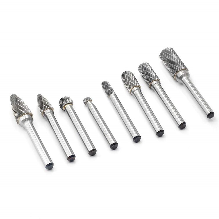 1//8 Shank 10PCS Rotary Tool Bits Die Grinder Bits Wood Carving Bits Porting Tools for Aluminum Carbide Burr Set Double Cut Cutting Burrs for Engraving Polishing and Grinding