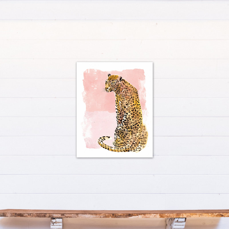 Watercolor Leopard On Two Tone Blush Wrapped Canvas Painting