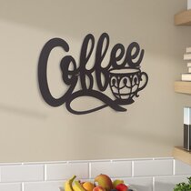 Rustic Round Wood & Metal Coffee Pot Sign Plaque Kitchen Wall Decor Tea Coffee 