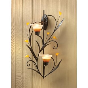LOTUS Metal Wall Sconce Candle Holder Set/2 Wall Sconce Candle Holder Pair 16.5" 