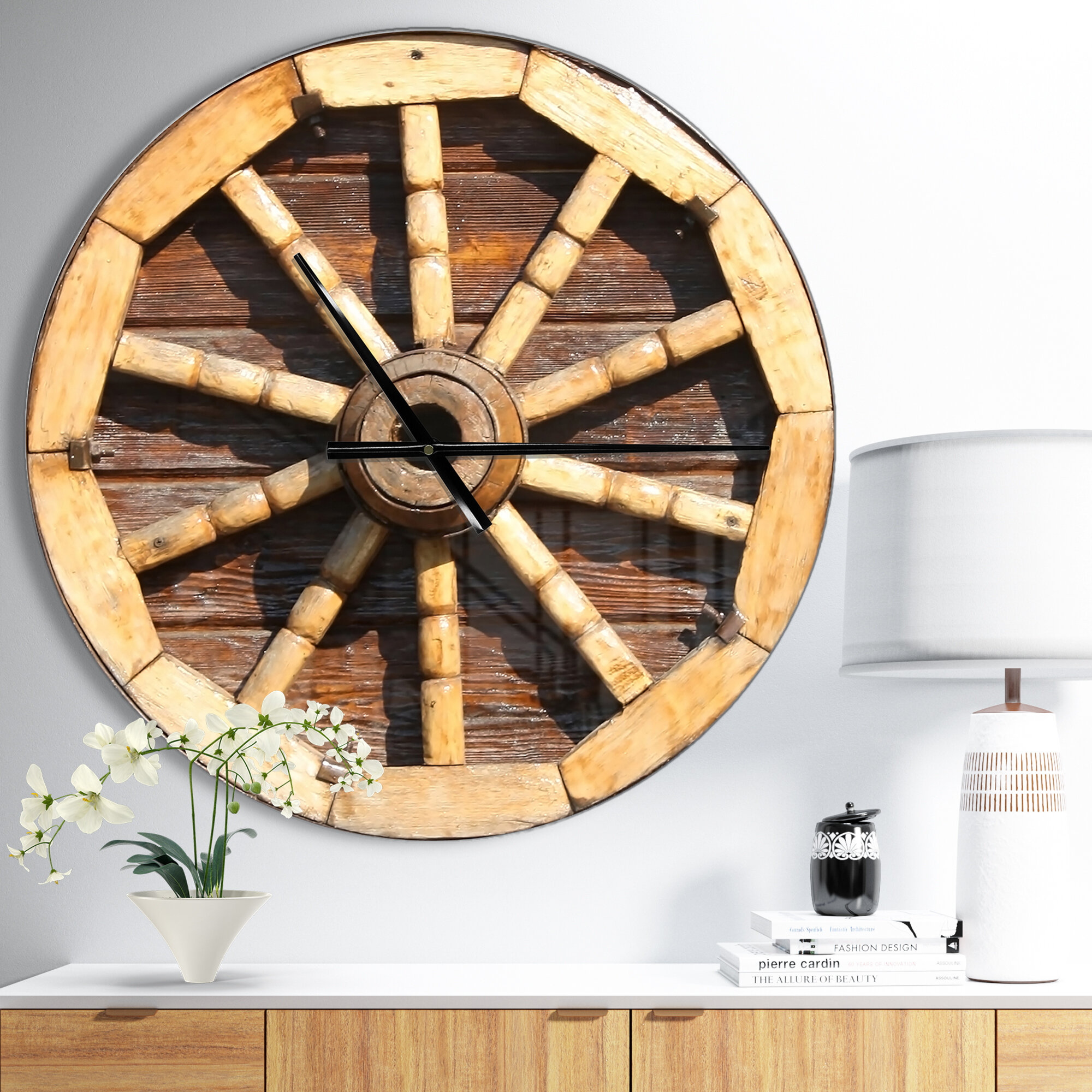 East Urban Home Farmhouse Designart Antique Wagon Wheel Wall Clock Wayfair