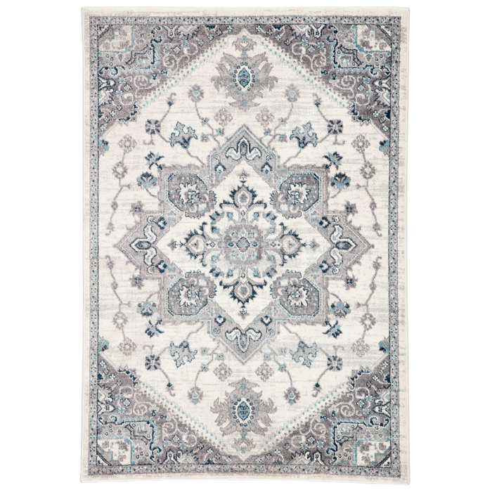 Zemple Medallion Light Gray White Area Rug Zemple Medallion Light Gray White Area Rug
