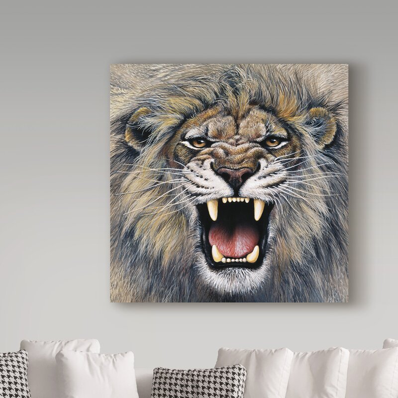 'Lion Roaring' Acrylic Painting Print on Wrapped Canvas - Lion Wall Decorations