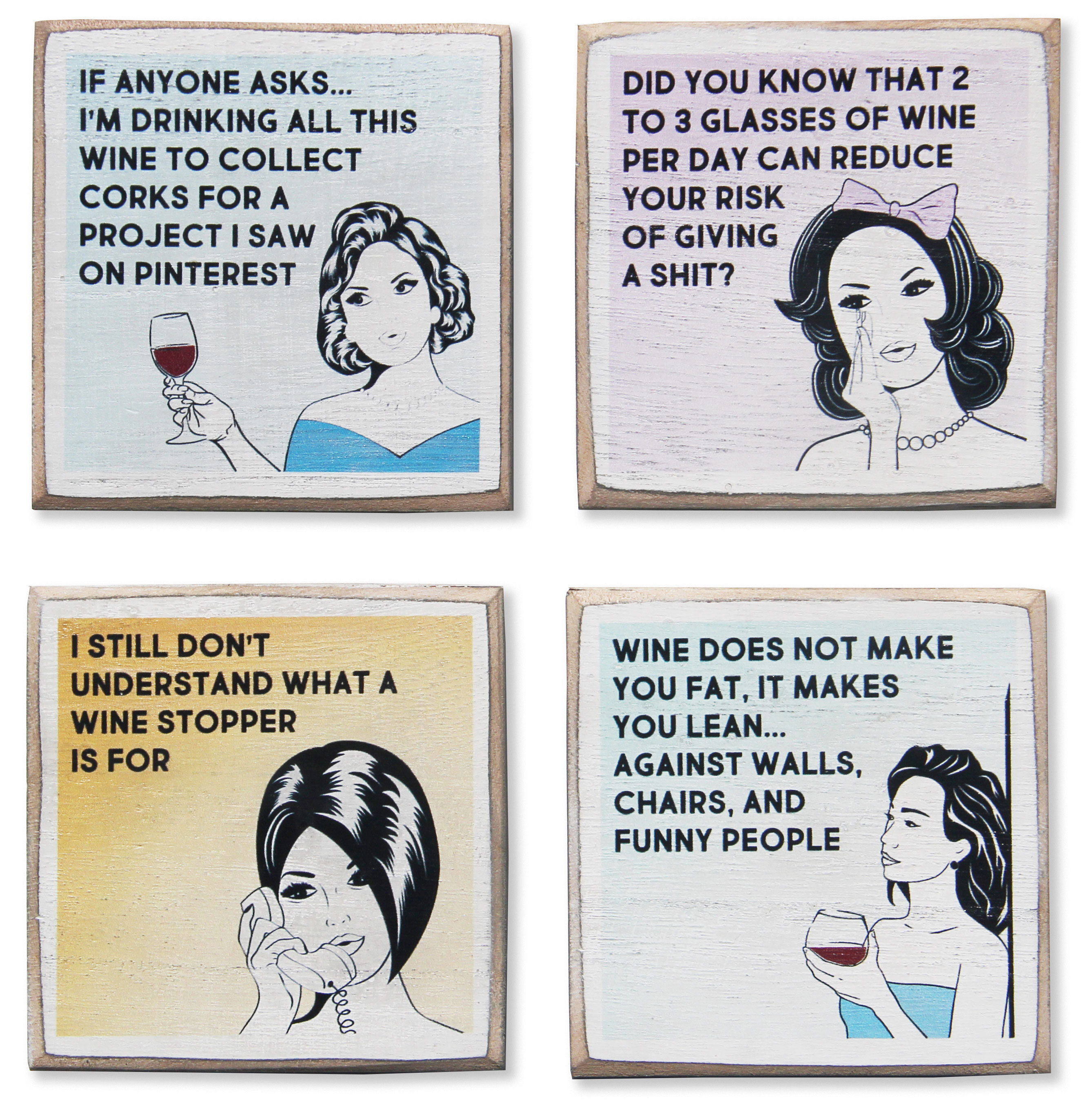 Set of 6 Cork Drink Coasters Two To Three Glasses Of Wine Can Reduce Risk Funny 