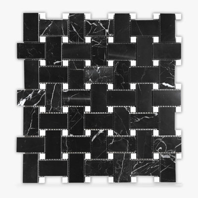 Nero Marquina 12" x 12" Marble Basketweave Mosaic Wall & Floor Tile